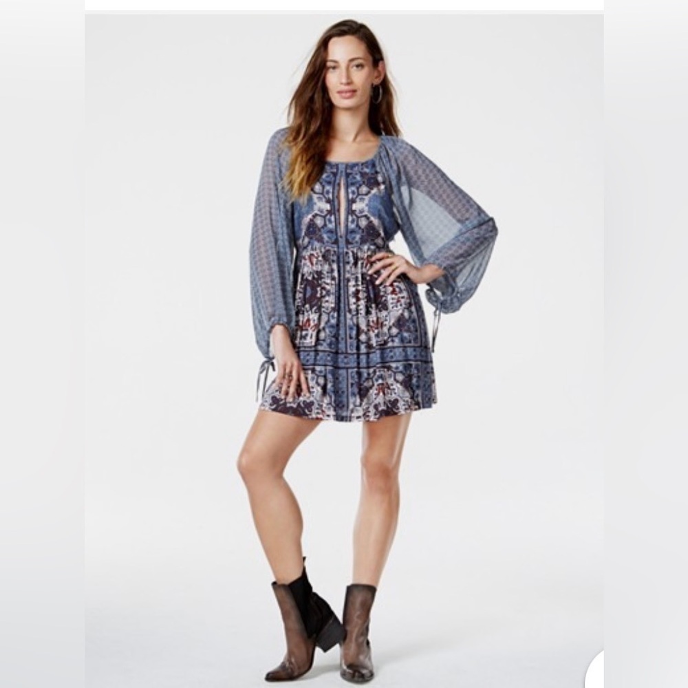 Free People Oksana Print Mini Dress Marine Combo Size 4